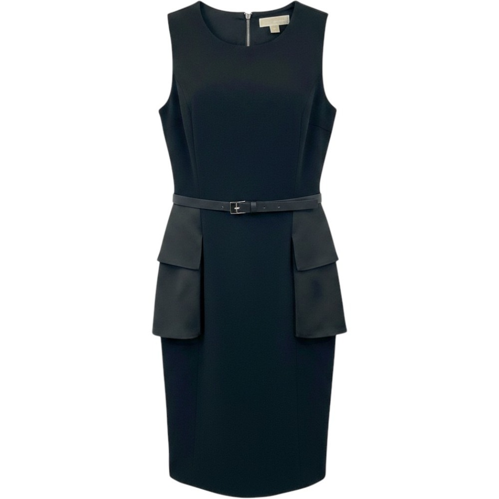 Michael Kors Sheath Dress Womens 8 Black Belted Cargo Pocket Professional Chic